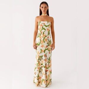 Peppermayo Strapless Floral Dress - Green and Orange